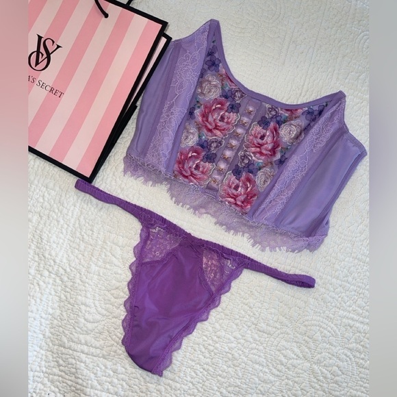 Victoria’s Secret corset floral embroidered top with matching panty